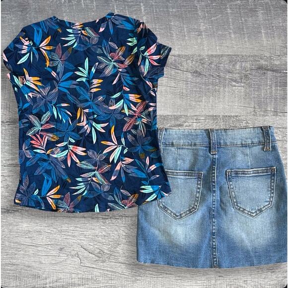 Old Navy Floral Leaf T Shirt & Light Wash Adjustable Skirt Girls 5t Outfit Set - Picture 9 of 9